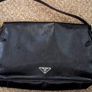Prada Black Patent Saffiano Vernice Shoulder Bag